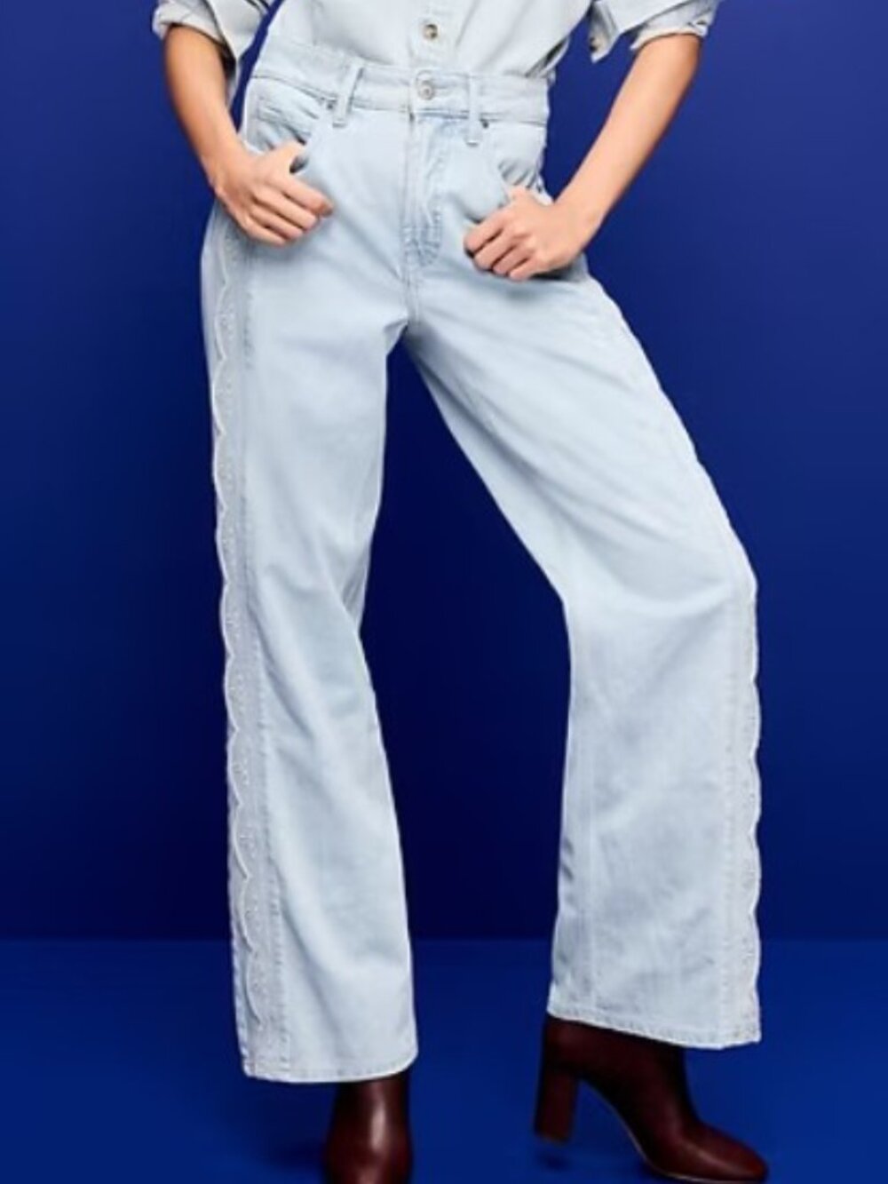 Embroidered Floral Wide Leg Jeans